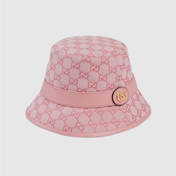 GG Pink Canvas Bucket Hat with Leather Trim - Picture 1 of 11